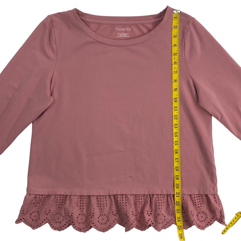 Talbots Women’s Dusty Rose Pink Long-Sleeve Top, Lace Eyelet Ruffle Trim, Size L - Picture 8 of 11
